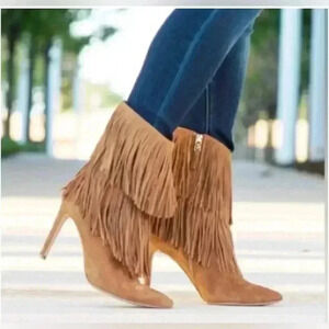 Sam Edelman Belinda Mid-Calf Fringe Boots Soft Saddle Suede 6.5